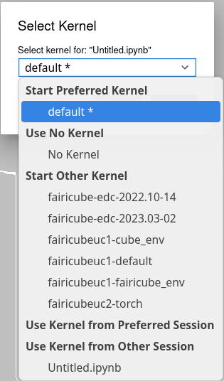 JupyterLab FAIRiCUBE Kernel selection